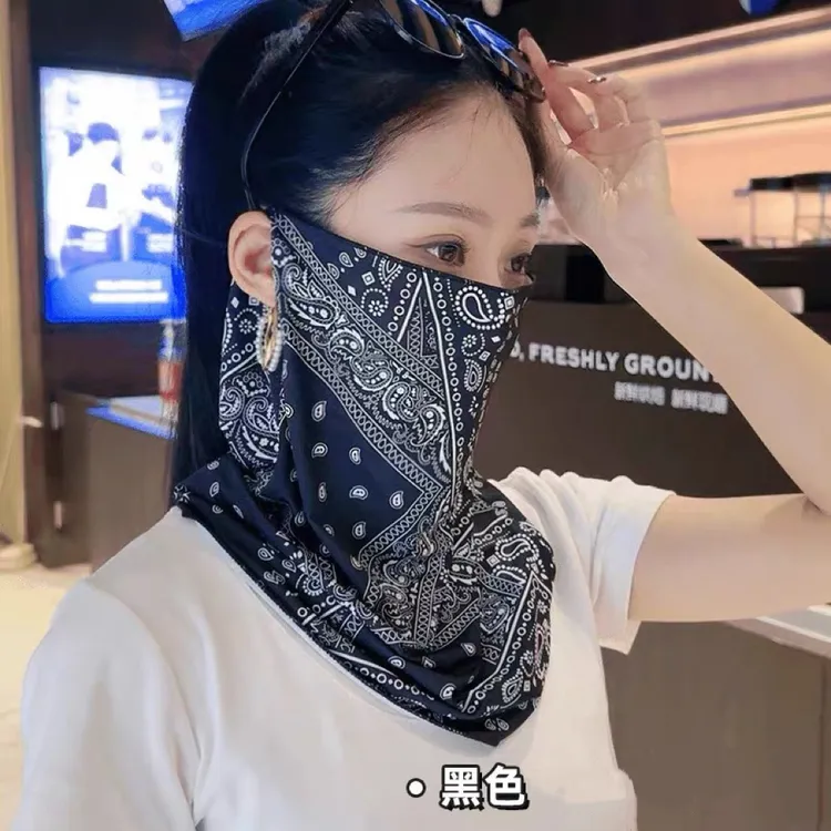 25S 腰果花防晒面罩护颈一体男女冰丝面纱骑行旅游户外遮脖子全脸