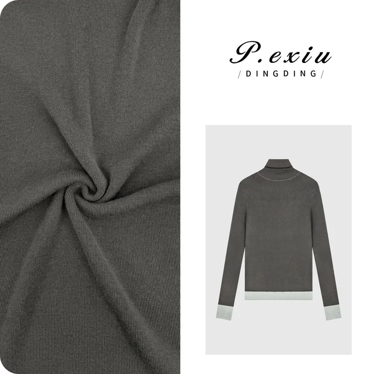 羊毛撞色修身显瘦百搭高领长袖针织上衣D431