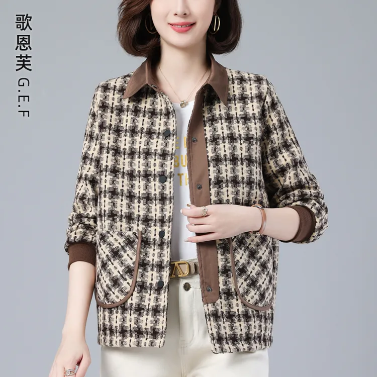 小香风格子外套女春秋2025新款爆款时尚洋气减龄妈妈短款夹克外套