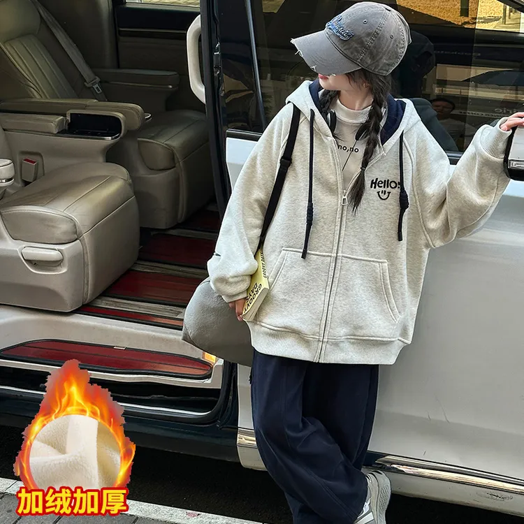 女童秋冬外套洋气儿童连帽休闲加厚上衣冬季大童初中生12-15岁潮