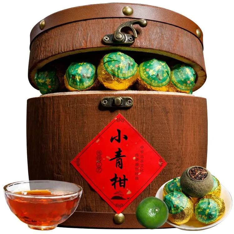 新会小青柑陈皮云南宫廷普洱茶熟茶茶叶实木礼盒装500克