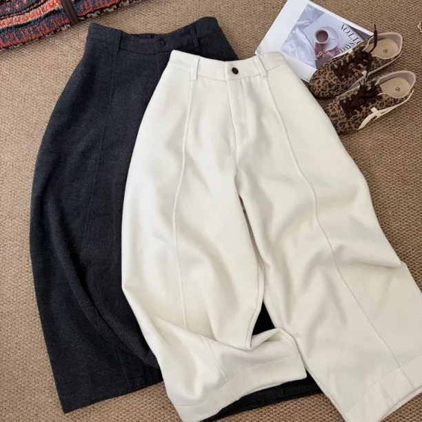 加厚毛呢八分裤～韩版高腰洋气垂感显瘦宽松休闲百搭冬季HF1445