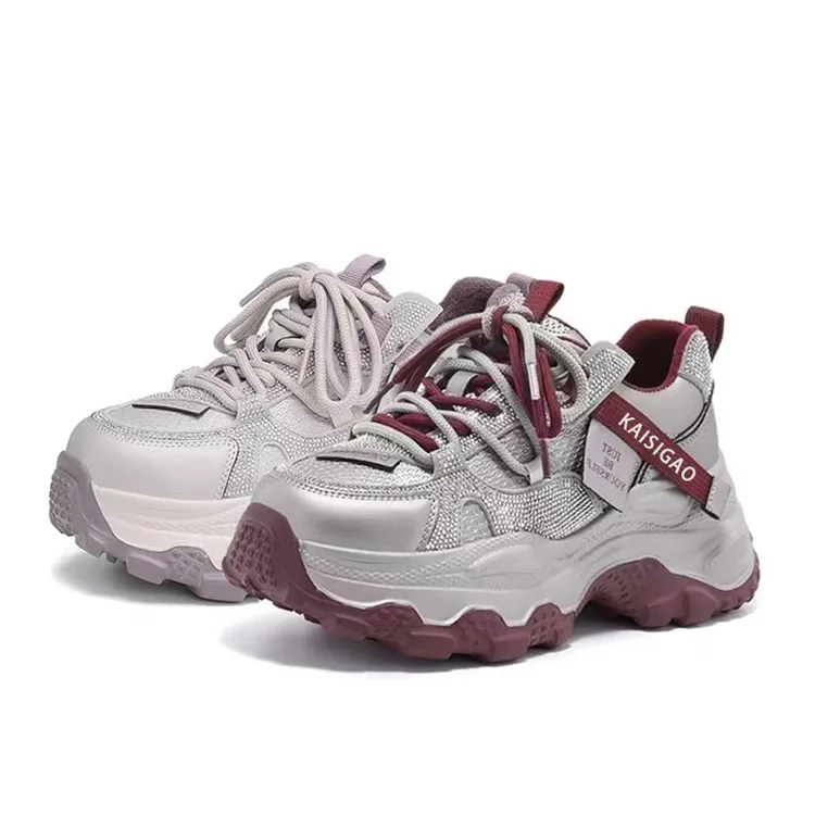 水钻厚底小个子网红爆款老爹鞋女2026春秋新款透气休闲女鞋