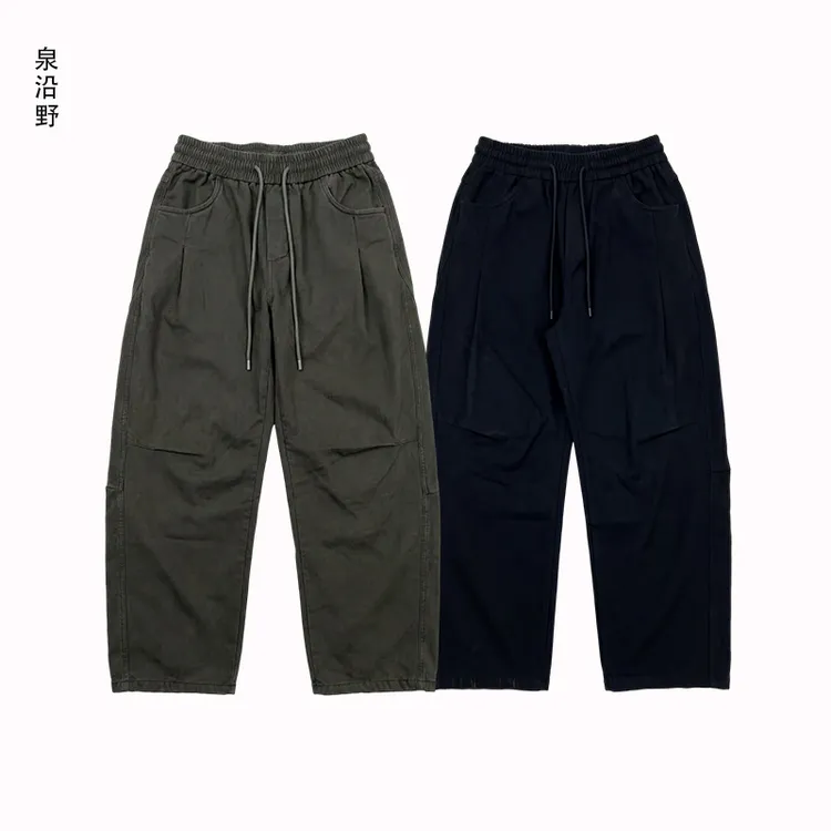 秋冬纯棉加绒美式拼接工装裁剪男士新款休闲装直筒百搭裤子