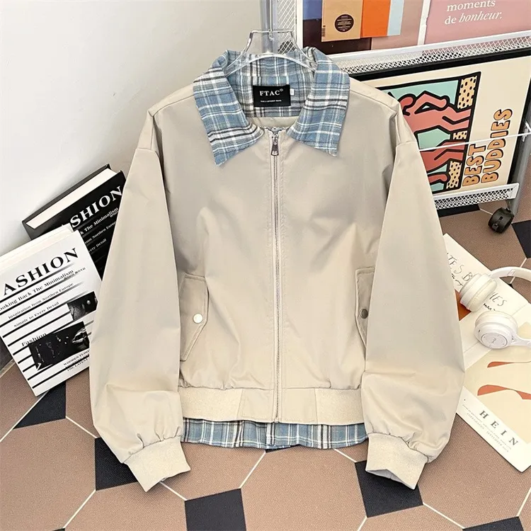 老钱风假两件外套男2025春季新款拼接撞色宽松cleanfit飞行服夹克