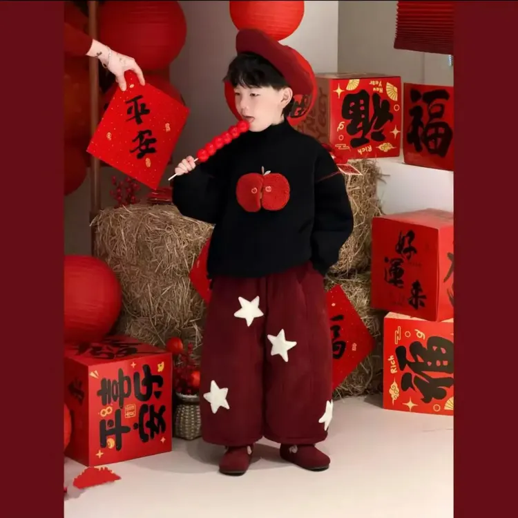 【新年·萍安喜乐】男童冬季加厚羊驼绒套装卫衣冬季儿童韩系穿搭