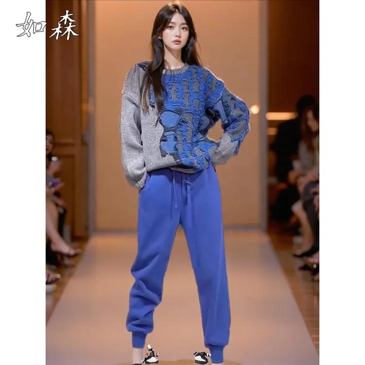 法式时尚潮牌运动套装女2025年秋冬新款宽松高级设计感卫衣两件套