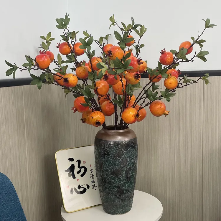 高端仿真石榴花瓶居家办公装饰摆件