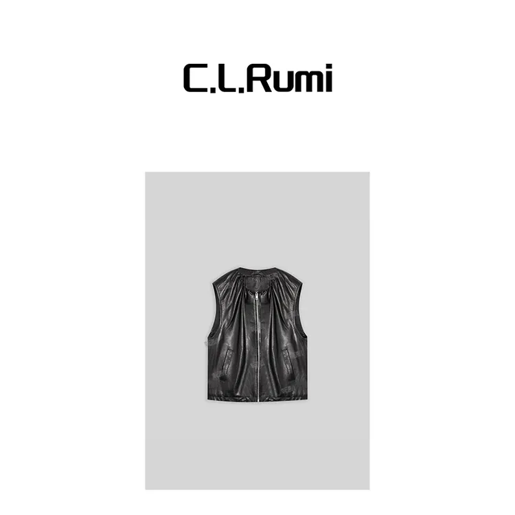【Rumi时装】“订单款”25春夏薄款圆领油蜡感轻奢无袖羊皮马甲6674bx