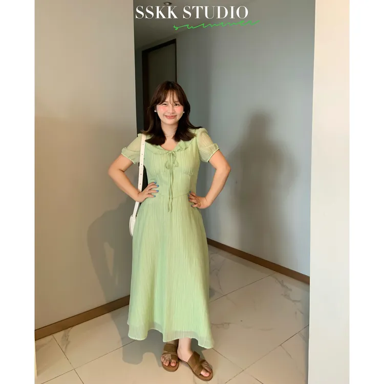 KMZY/KMZY山_山【南法夏日】微胖女装韩系温柔风夏季系带收腰连衣裙