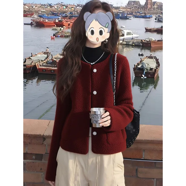 小香风复古红色简约时尚外套女2025秋冬新款高端精致减龄开衫上衣