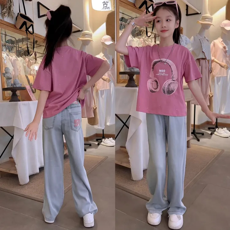 女童夏季薄款显瘦长裤儿童时尚宽松休闲天丝牛仔直筒裤中大童洋气