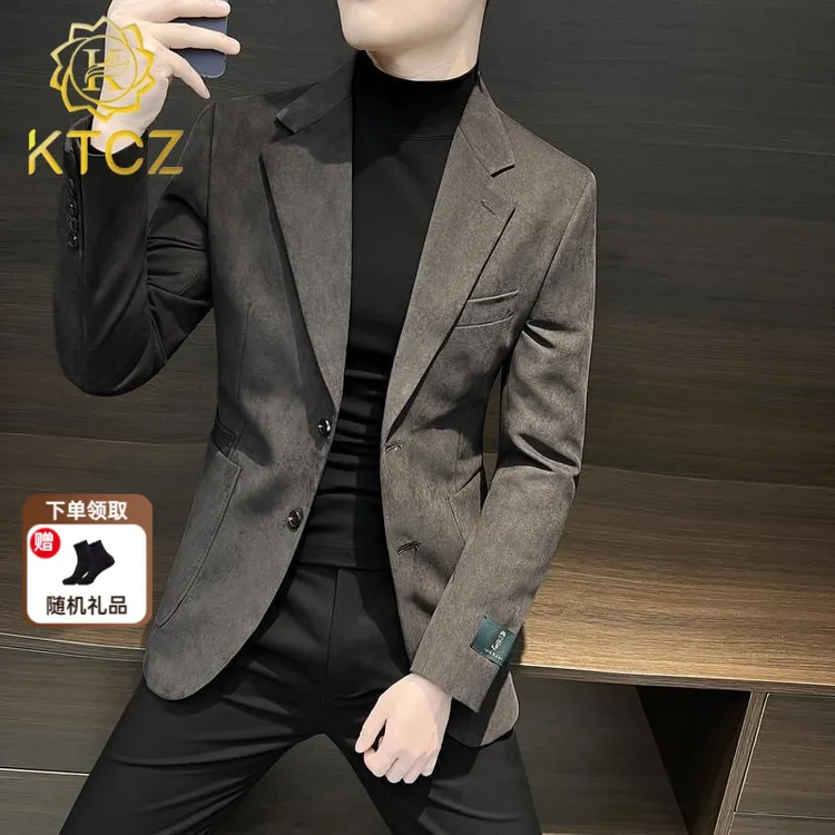 KTCZ高端绒面商务西装外套2025秋季新款韩版修身雅痞休闲西服上衣