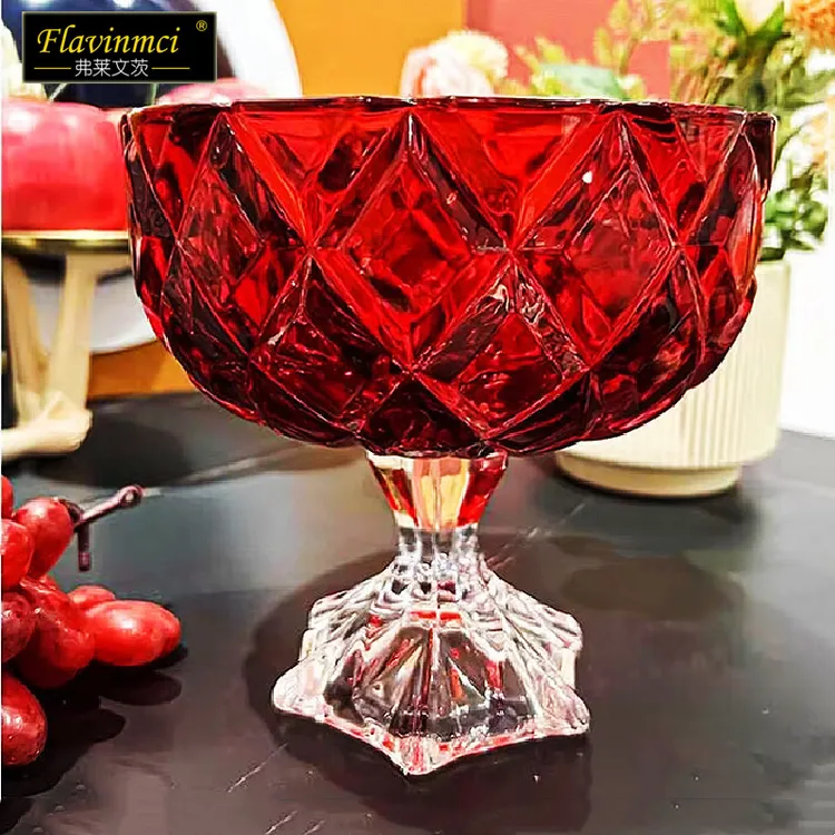 果盘彩色欧式创意水晶玻璃糖果盘干果零食果斗家用客厅高脚水果盘