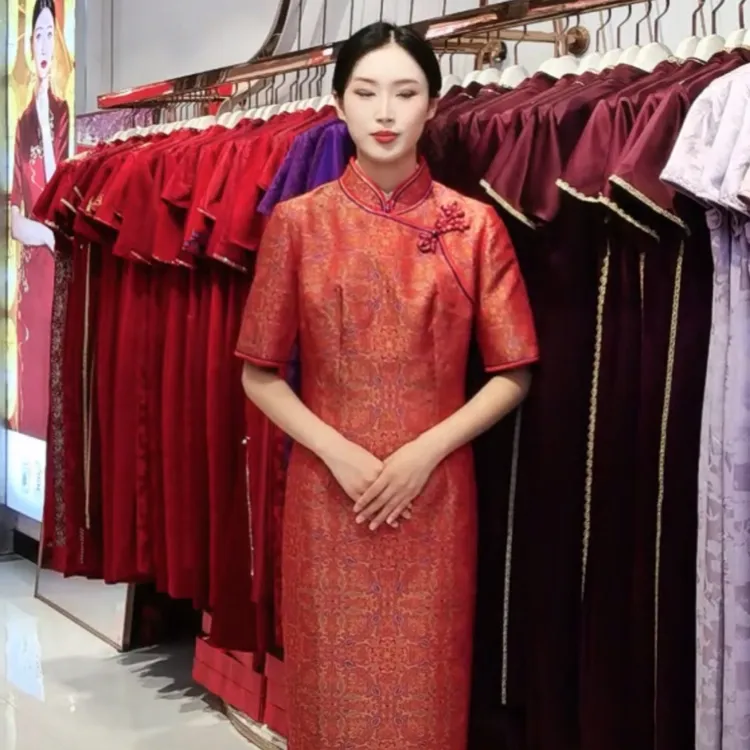 170591朱紫褕喜婆婆喜妈妈婚宴旗袍礼服敬酒服旗袍