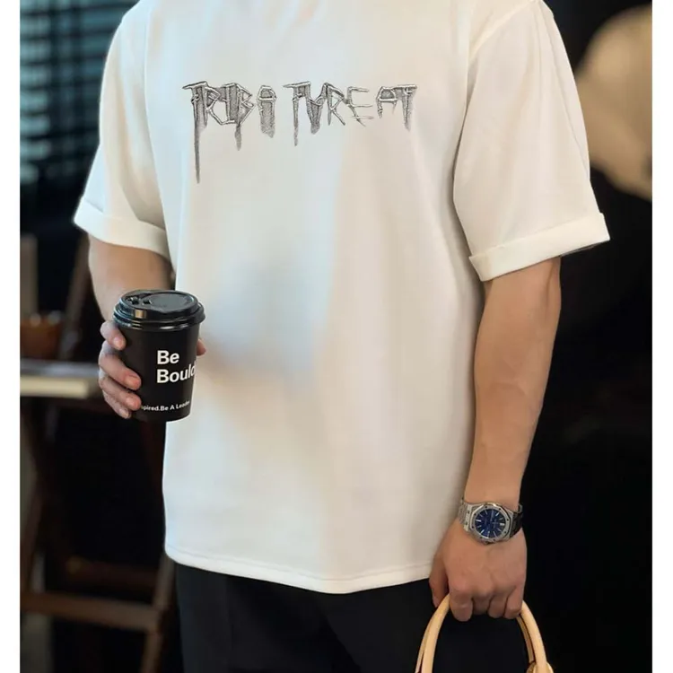 春夏ins短袖t恤运动纯色基础字母印花休闲男款上衣男夏季圆领半袖