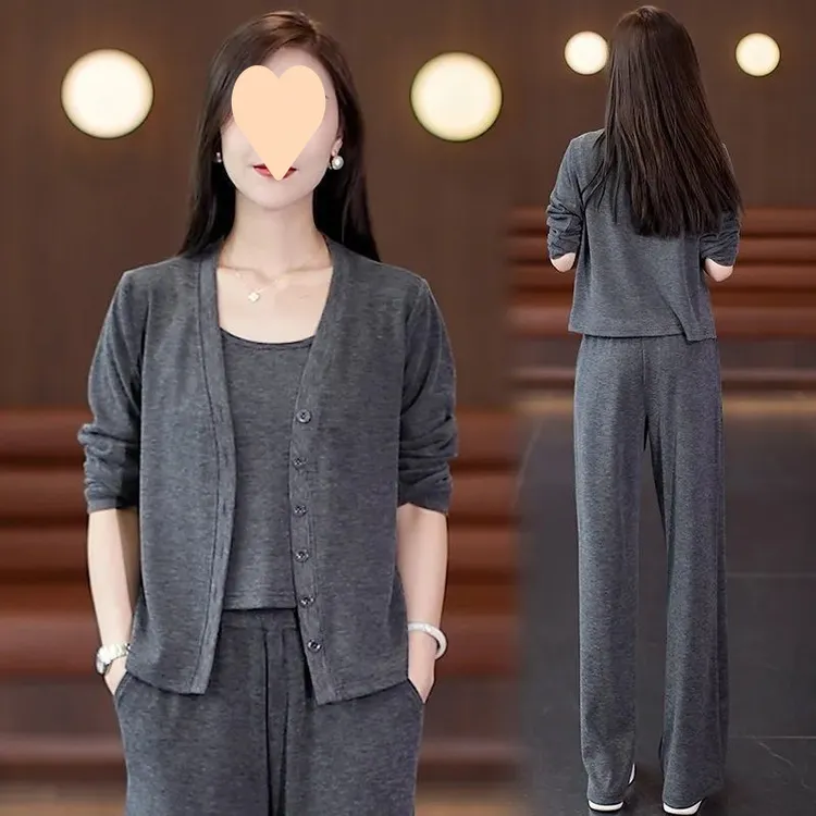 时尚运动服套装女2025春秋季新款韩版休闲服百搭三件套宽松显瘦潮