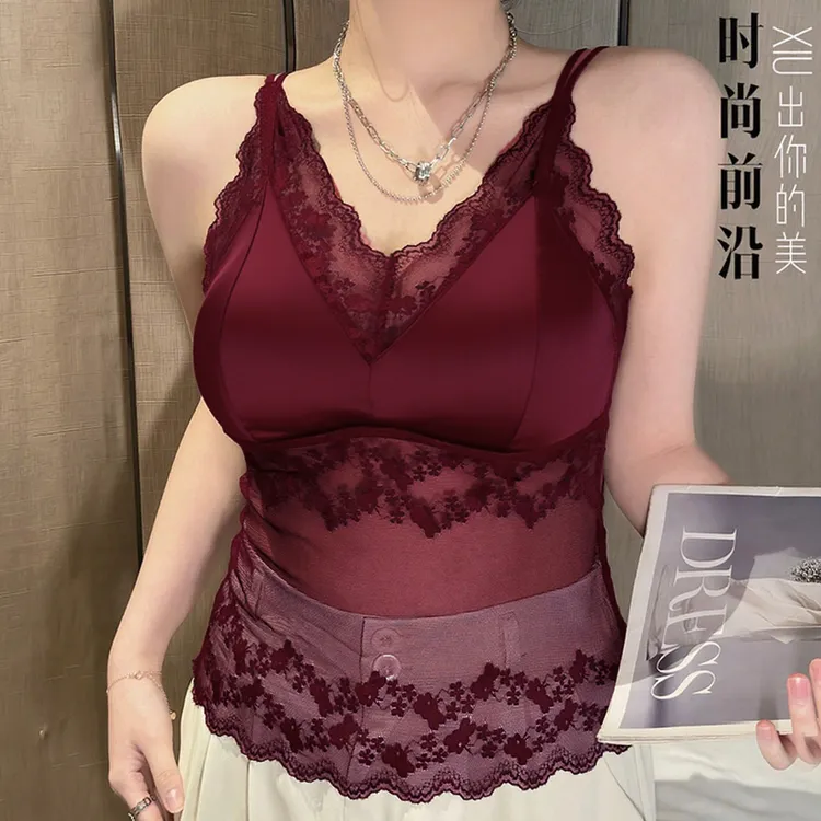 语萱娜【90-220斤】琥珀流光缎面大码女文胸蕾丝美背内搭1件TNBX001