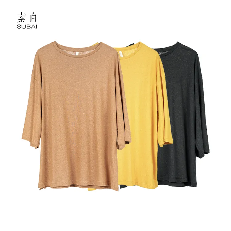 素白简约【汉麻】T01203宽松显瘦阔版纯色透气棉麻T恤