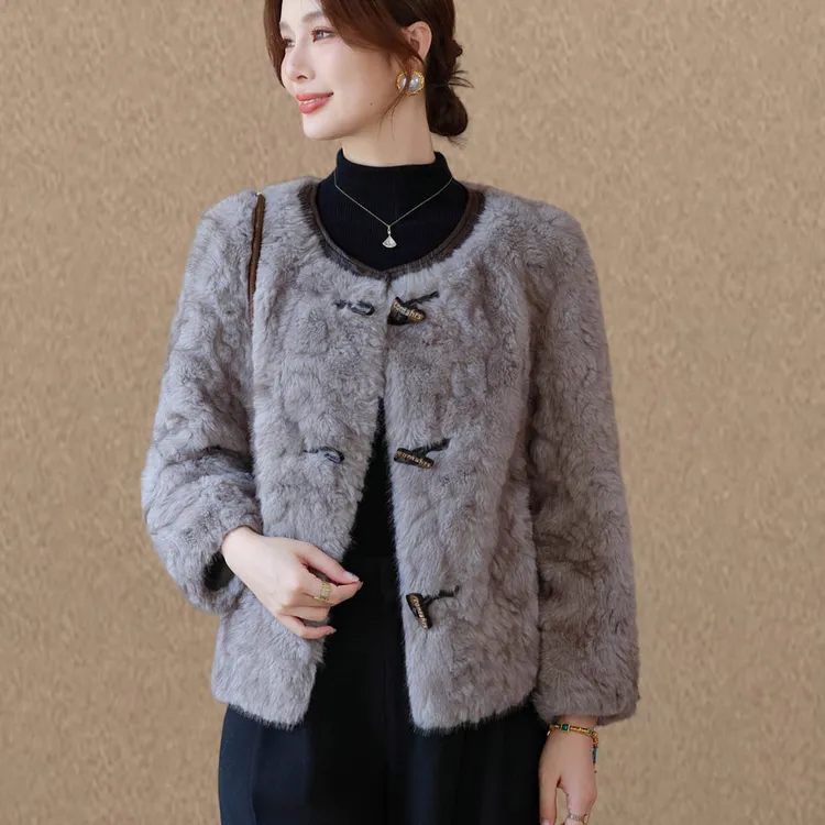 恒源祥彩羊小个子妈妈秋冬装仿皮草加厚短外套女2025新款洋气水貂