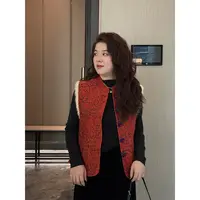 WenWen小个子25冬季新款中式国风新年红高级显瘦百搭气质马甲4678