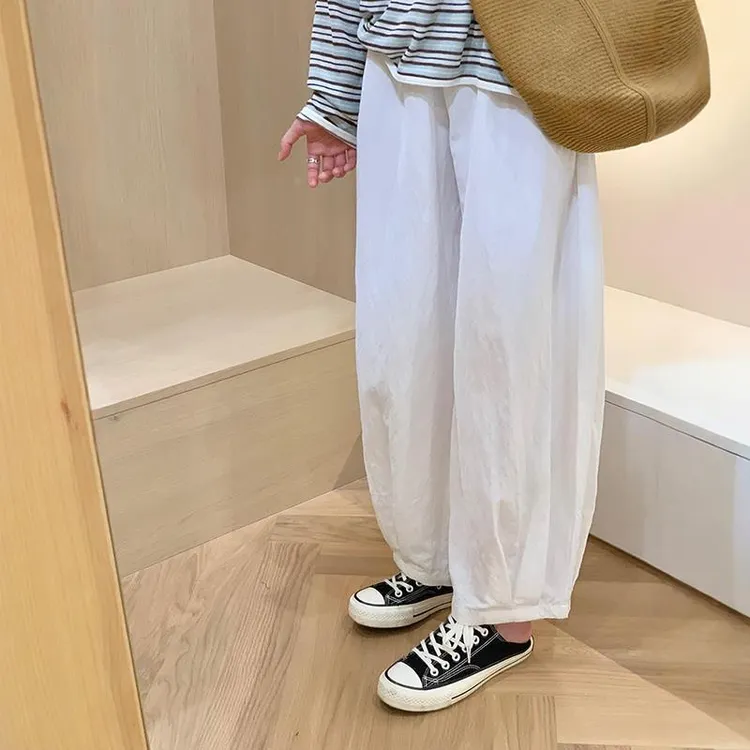 白色休闲阔腿裤子女夏薄款奶芙山本裤今年流行的梧桐裤九分萝卜裤