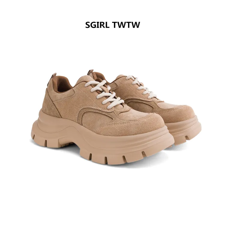 SGIRL TWTW真皮厚底轻便柔软圆头系带深口时尚休闲鞋老爹鞋女鞋潮