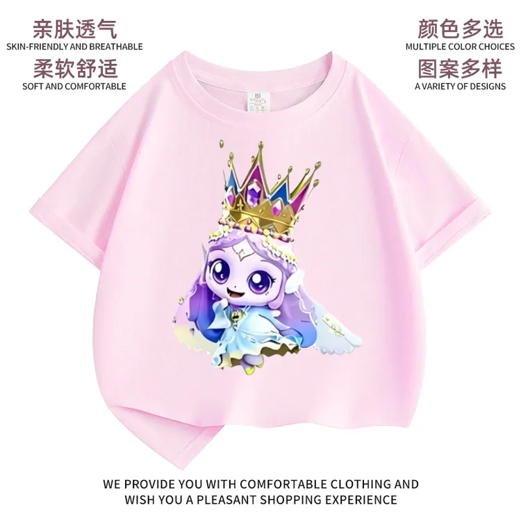 夏季纯棉新款奇妙萌可卡通印花大小男女儿童圆领休闲短袖宽松上衣