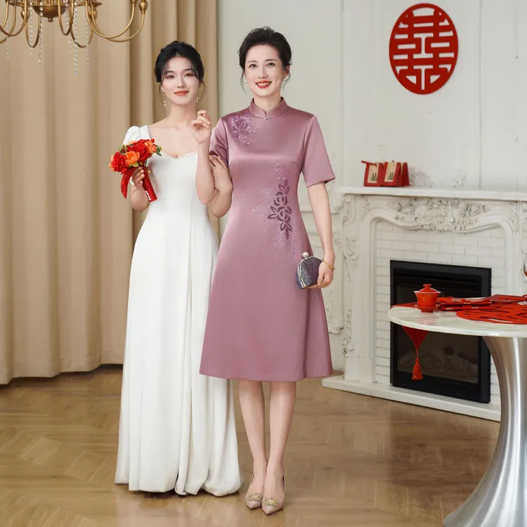 50503新品喜妈妈婚宴装改良旗袍年轻宴会礼服气质婚礼妈妈连衣裙