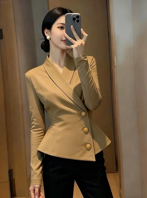 SS5297巨好看外套2025高端时髦洋气独特漂亮气质收腰卡其色上衣