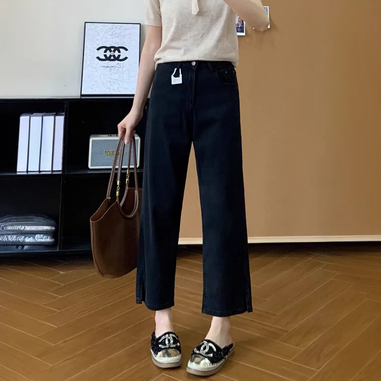 小个子夏季显瘦直筒牛仔裤女薄款梨形身材高腰宽松遮胯垂感九分裤