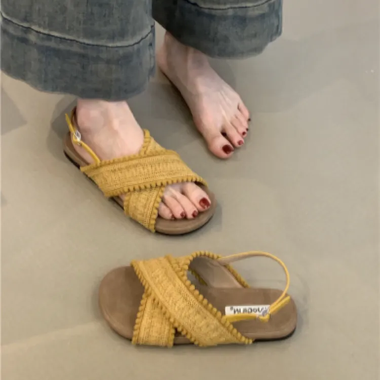 3055-6 罗马编织交叉凉鞋2025年温柔仙女波西米亚度假沙滩凉鞋女