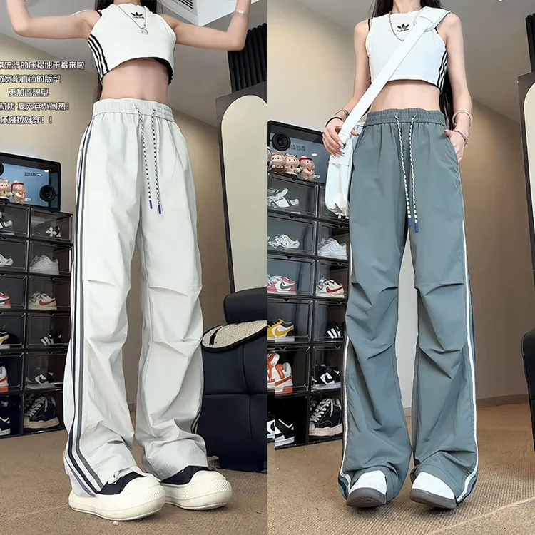 夏季薄款三条杠条纹显瘦显高速干运动休闲裤子潮牌百搭高街伞兵裤