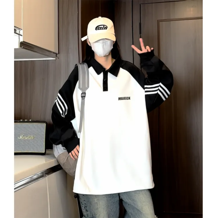 OFF HOMME春季2025新款宽松翻领情侣撞色卫衣休闲长袖学院风上衣