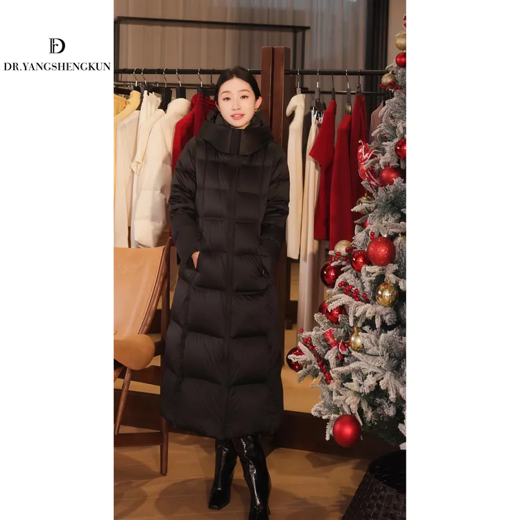 杨圣坤2025冬季新品小蛮腰90白鹅绒长款连帽羽绒服外套S825120784