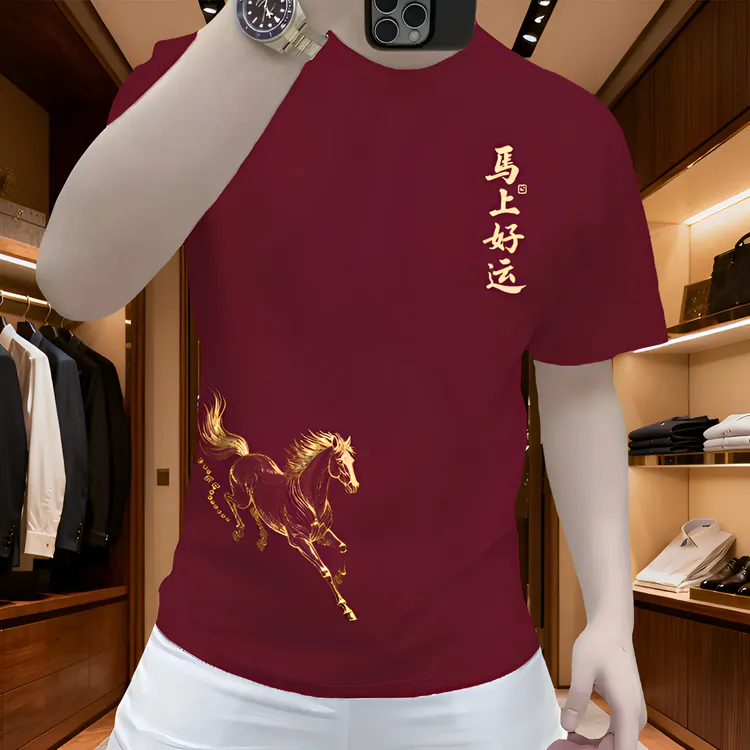 国潮印花本命年2026夏季男士纯棉短袖T恤新款休闲半袖圆领打底衫