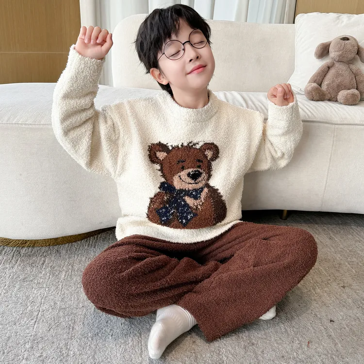 儿童装男童睡衣冬季家居服大童秋冬款男孩珊瑚绒加厚加绒法兰绒潮