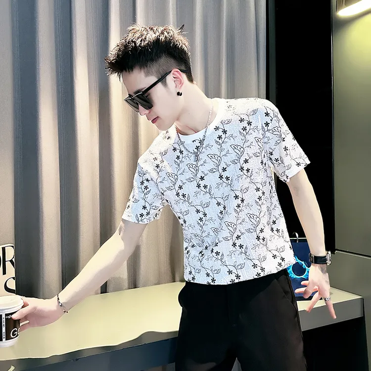 男士短袖t恤夏季薄款垂感半袖上衣2025新款潮牌修身圆领休闲体恤