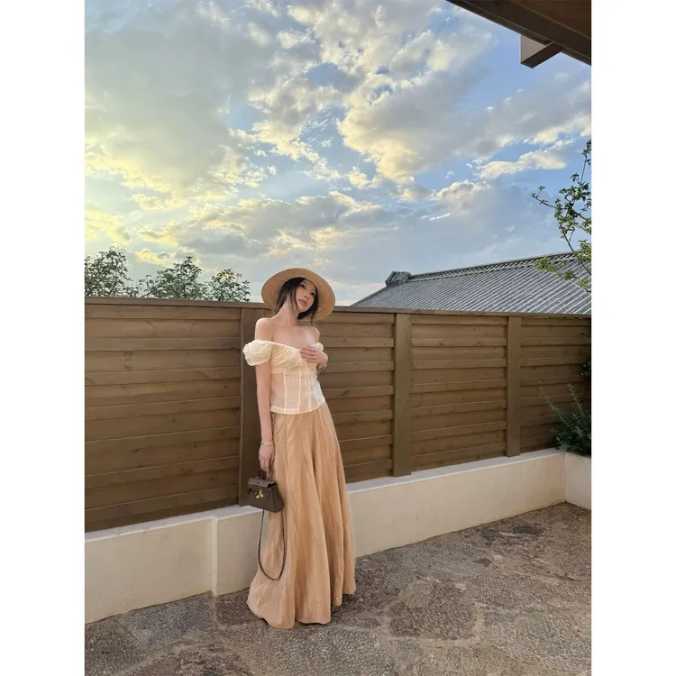 透视纱小上衣玫瑰粉晕染竹麻阔腿裤两件套