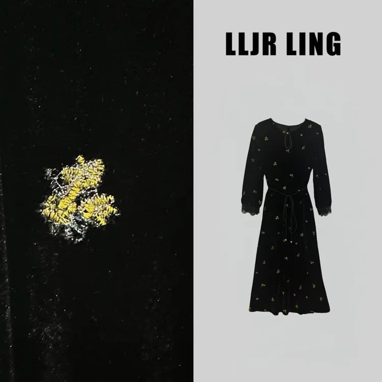 【楠姐】253649(长袖)法式轻奢时尚高级感丝绒连衣裙女