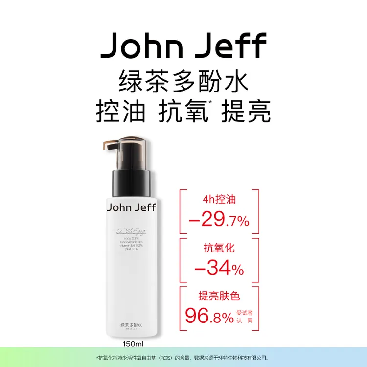 JohnJeff绿茶多酚水控油抗氧化收敛毛孔提亮肤色男女哑光姐夫.