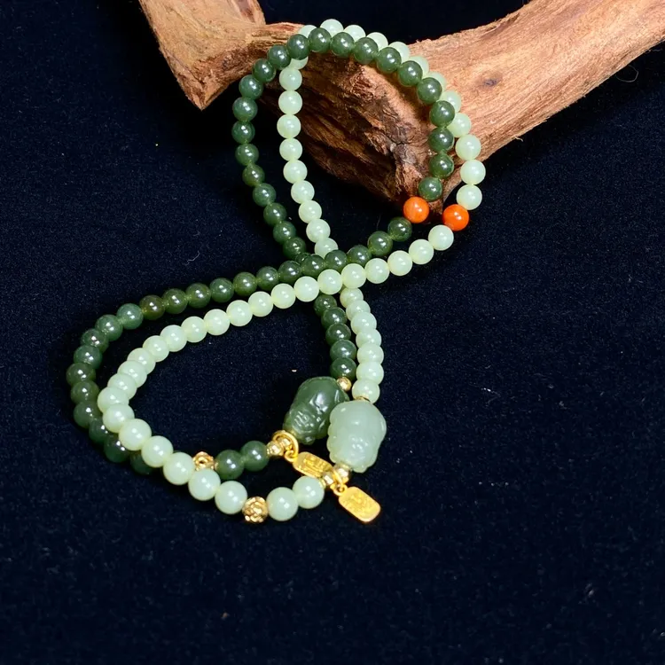 天然和田玉手串双圈貔貅款好事成双新中式手串发一WL669假一罚十