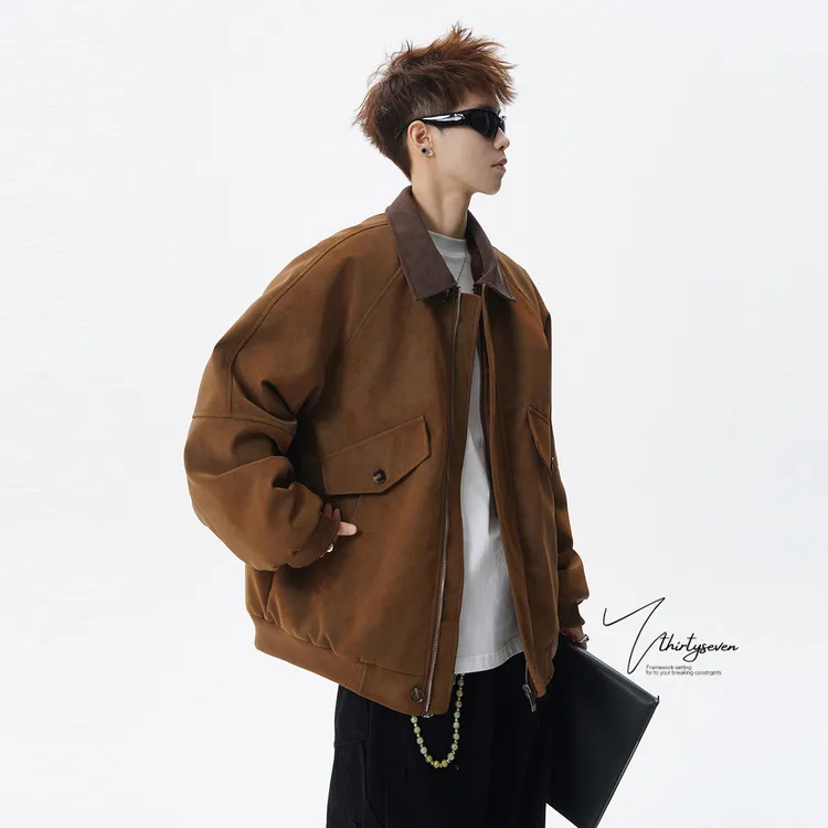 V37美拉德复古翻领棉衣男女同款冬高级感保暖休闲情侣工装外套