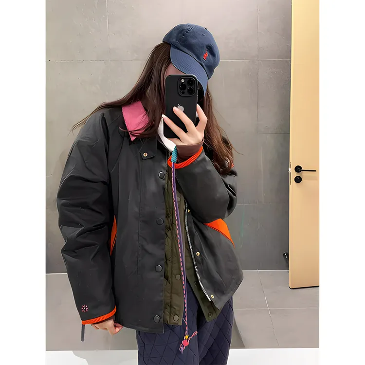barbour同款黑色粉领外套女2025春秋美式复古高级感小众油蜡夹克