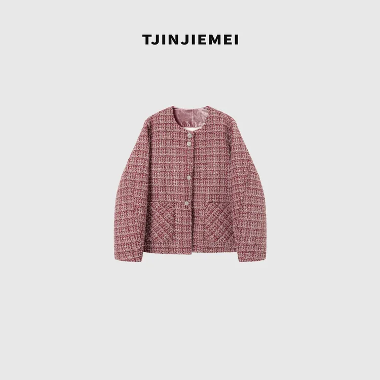 T井姐妹【粉蔷薇】新款设计感羊毛混纺小香风羽绒外套WT2509-TJ529
