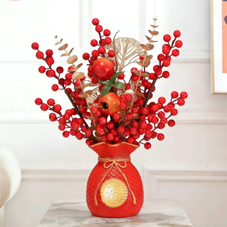 【花伴水】新年富贵吉祥石榴发财红果仿真花摆设装饰品