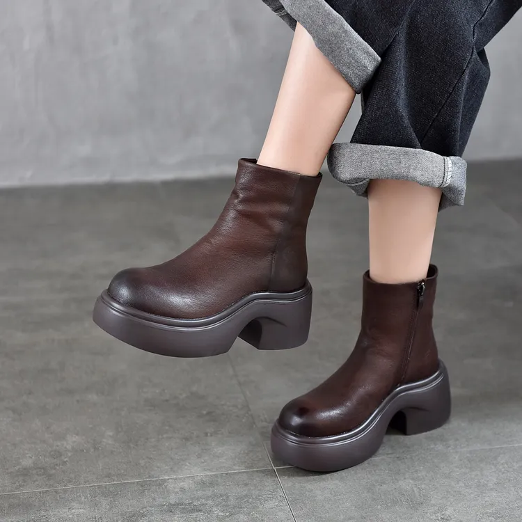 冬季厚底鞋子马丁靴瘦瘦靴加绒真皮女靴女款短靴秋冬靴子百搭女鞋