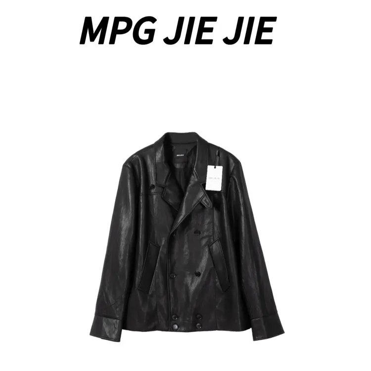 MPG JIEJIE【追风者】大码早秋设计感黑色皮衣