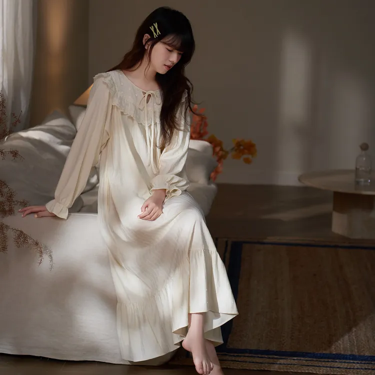 马克公主法式长袖睡裙女秋季新款温柔公主风超长款睡衣甜美连衣裙