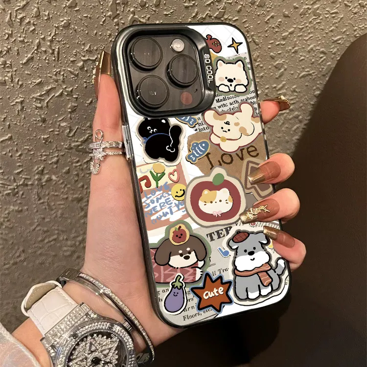 彩银拼贴狗适用苹果16ProMax手机壳15Pro苹果iPhone17女14防摔13P